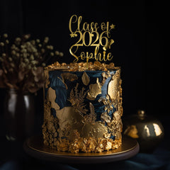 Personalised Class Of 2026 Graduation Cake Topper Acrylic Mirror Gold Silver Name