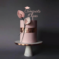 Personalised Congrats Graduation Cake Topper Wooden Name Mortarboard Graduate Gift