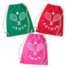 Personalised Tennis Drawstring PE Bag, Kids Kit Bag, Custom Gym Sack, Sports Gift