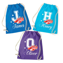 Personalised Football Drawstring Bag, Kids Cotton PE Bag, Custom Gym Sack, Sports Gift for Boys & Girls