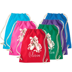 Personalised Ballerina Drawstring Bag, Girls Dance Bag, Custom PE Gym Sack Gift, Ballet Shoes