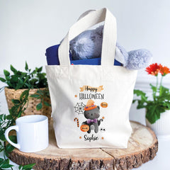 Personalised Kids Halloween Trick or Treat Tote Bag, Cute Fox Pumpkin Halloween Bag