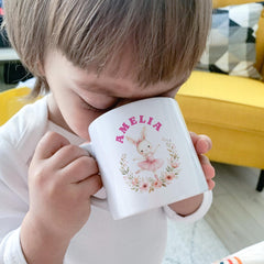 Personalised Ballerina Bunny Mug, Girls Ballet Gift, Custom Name Kids Mug