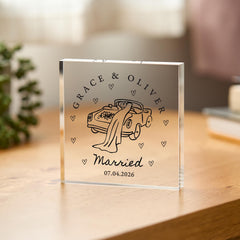 Personalised Wedding Keepsake, Newlywed Couple Gift, Wedding Date Acrylic Block