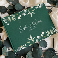 Botanical Wedding Guest Book - Personalised Linen Hardcover Memory Book