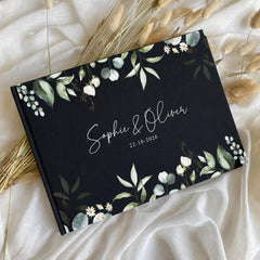 Botanical Wedding Guest Book - Personalised Linen Hardcover Memory Book