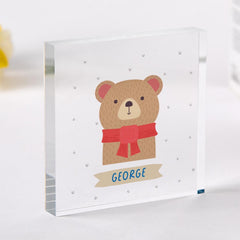 Personalised Animal Acrylic Plaque Gift for Kids, Name Block, Christmas Keepsake
