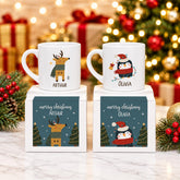 Personalised Kids Christmas Mug With Named Gift Box, Scandi Santa Reindeer Penguin Snowman Design