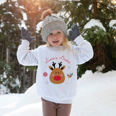 Santa's Bestie Christmas Jumper, Cute Reindeer Sweatshirt, Matching Mum and Kids Festive Outfit