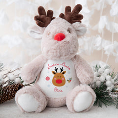 Personalised Christmas Reindeer Soft Toy, Baby's First Christmas Gift, Kids Festive Keepsake