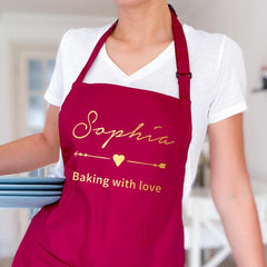 Women Personalised Apron, Custom Name Baking Gift for Mum, Grandma, Cook, Birthday, Adjustable Neck