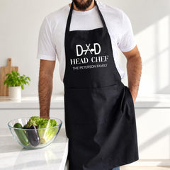 Dad Personalised Apron, Head Chef Family Name Gift for Fathers Day, Birthday, Adjustable Neck