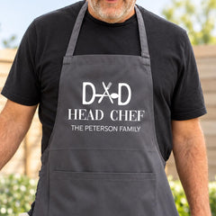 Dad Personalised Apron, Head Chef Family Name Gift for Fathers Day, Birthday, Adjustable Neck