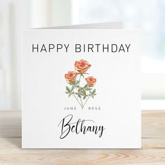 June Birthday Card Rose Birth Flower Card For Born In June Personalised Happy Birthday Card With Name Birth Month Rose For Her Girlfriend