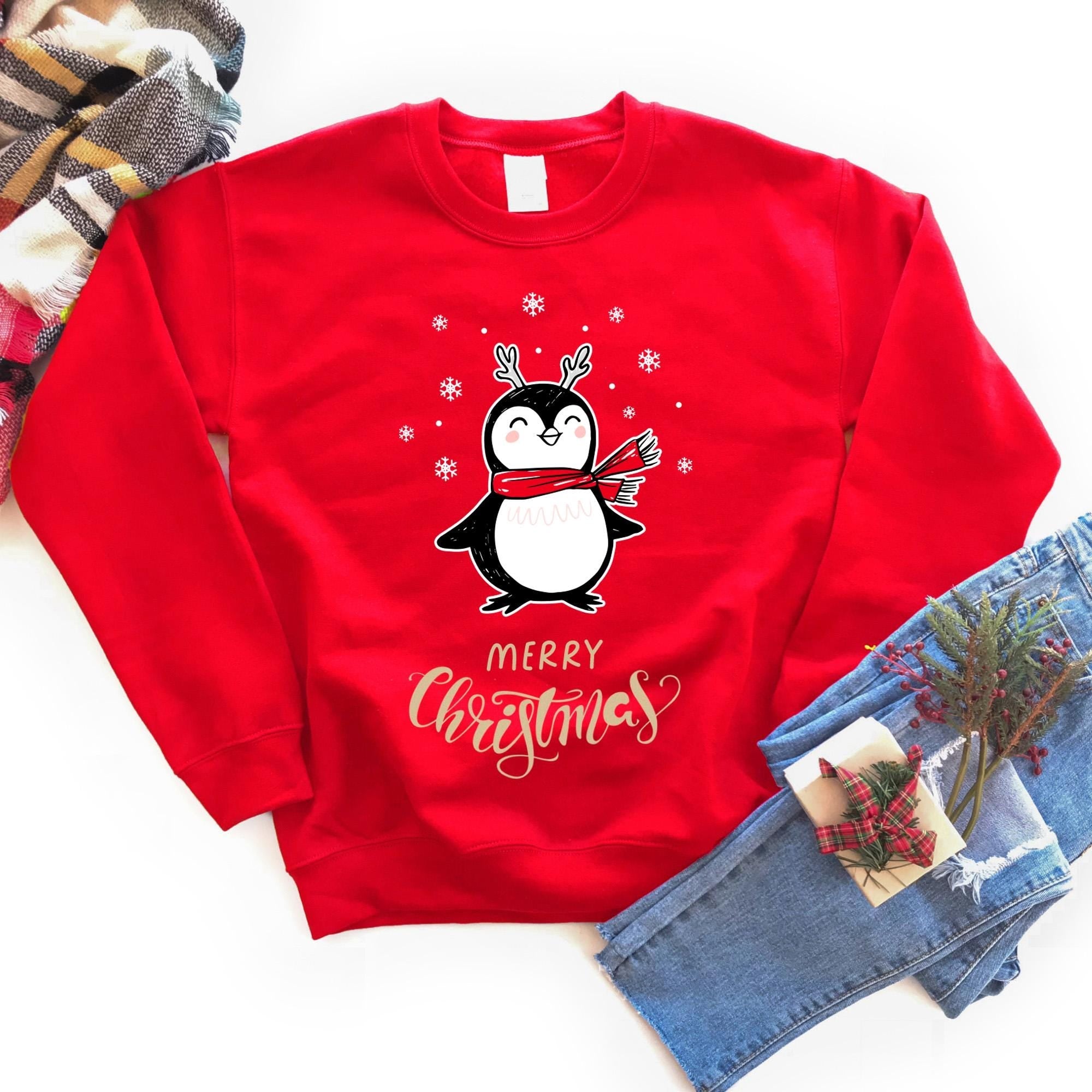 Kids Christmas Penguin Jumper Cute Sweatshirt for Child Baby Toddler Girl Boy