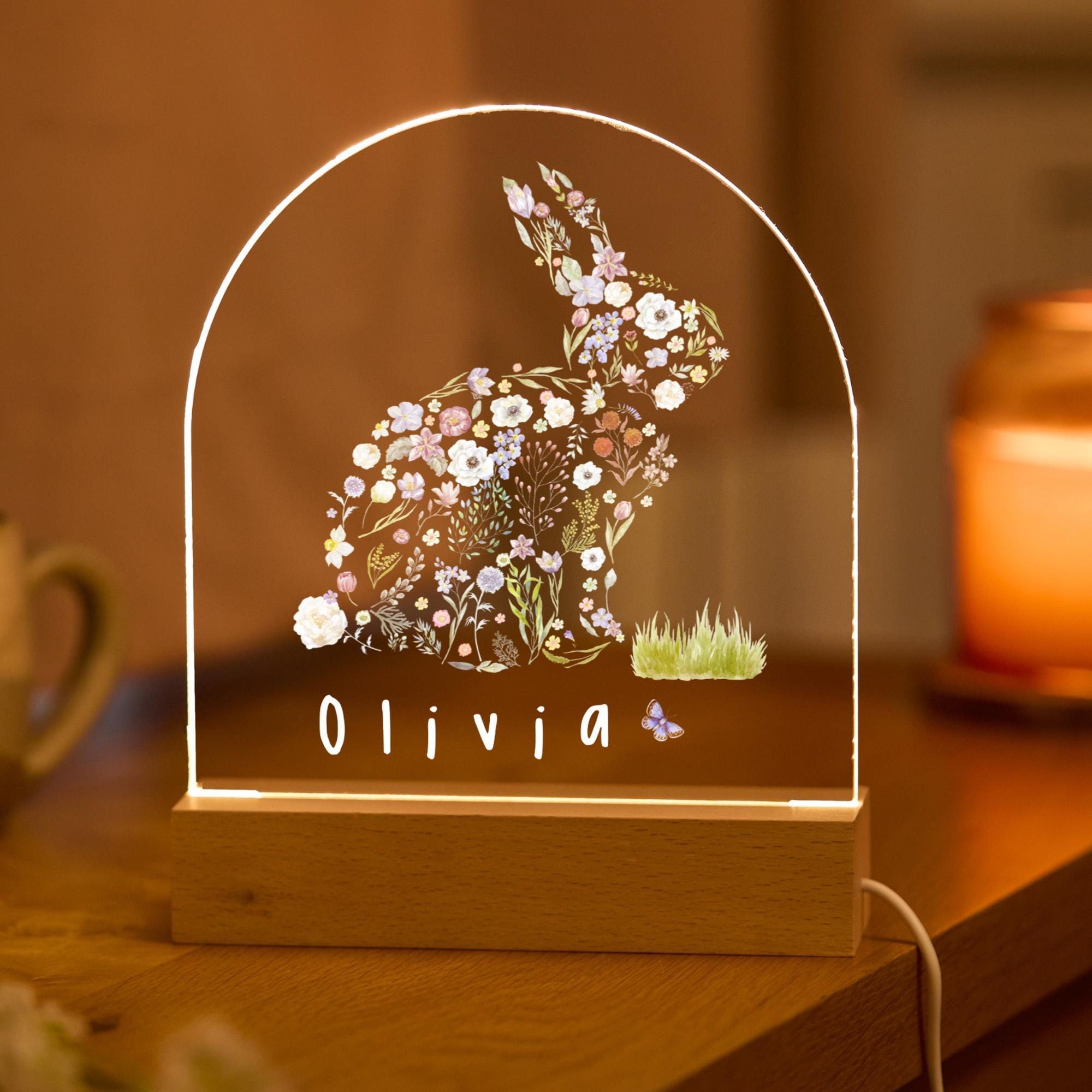 Kids Easter LED Night Light Cute Flower Bunny Design for Boys or Girls Baby 1st Lamp Birthday