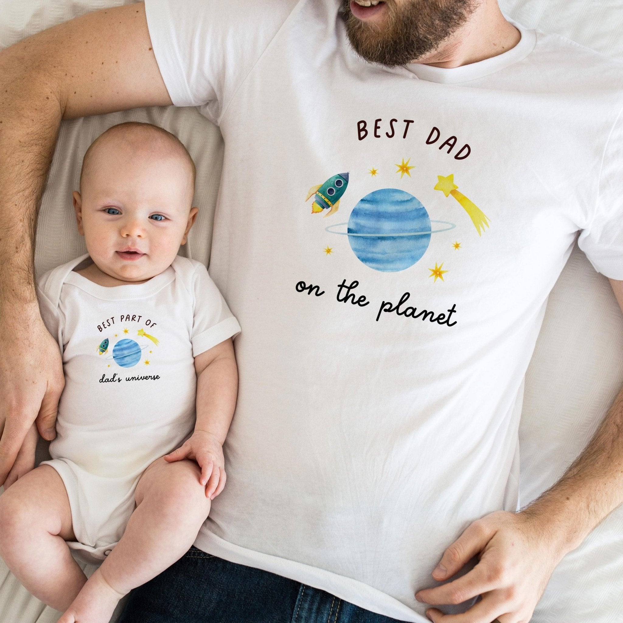 Matching Daddy Baby Bodysuit, Bib or T-Shirts Father's Day Dad's birthday Gift for Dad Best Part of Dad's Universe Cute Space Design