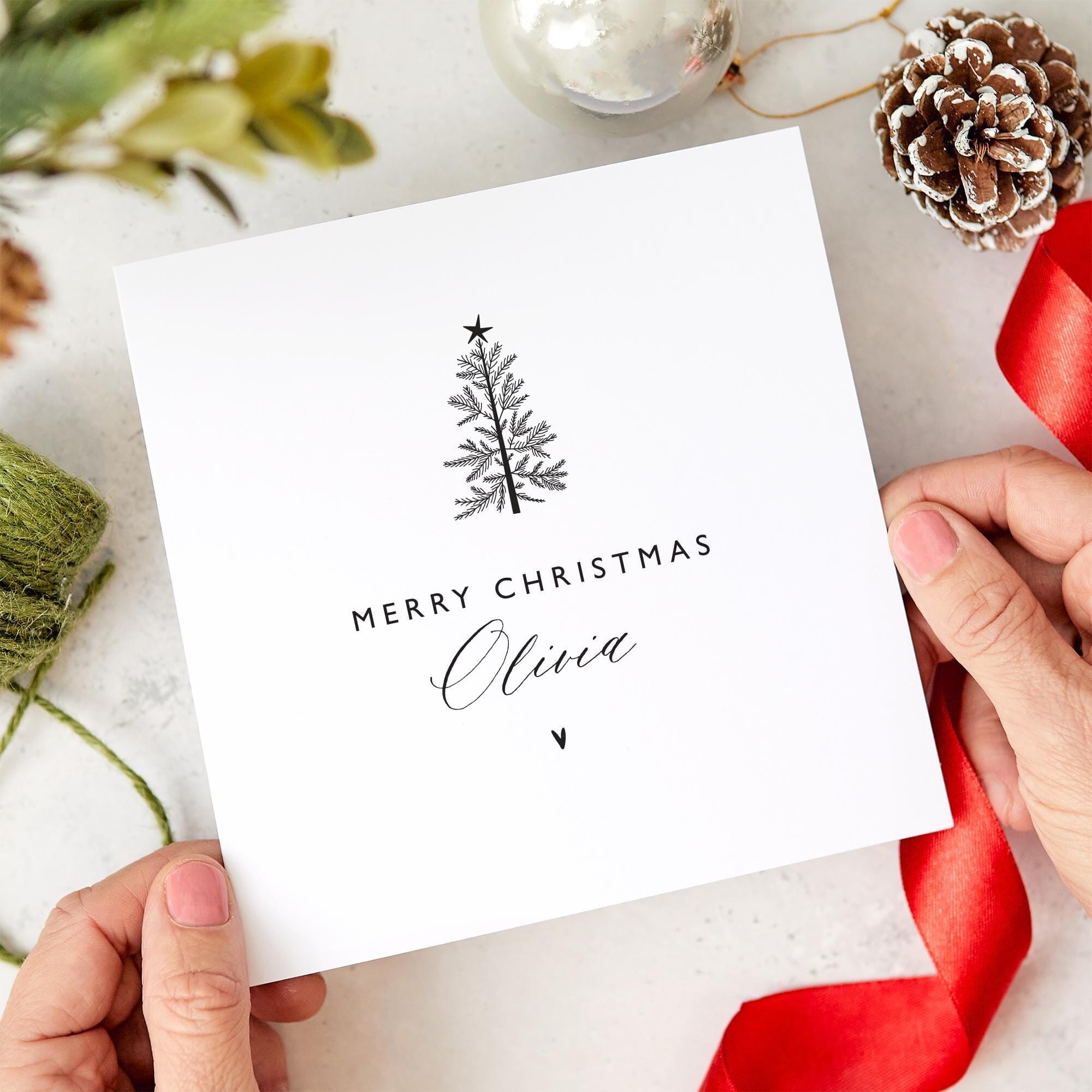 Merry Christmas Card With Name Personalised Gift Card For Her Him Friend Boyfriend Girlfriend Xmas Tree Design Greeting Card