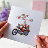 Merry Christmas Gift Card With Funny Santa Claus On Motorcycle For Him Her Friends Xmas Cards Greeting Card Motor Lover Card Motorbike