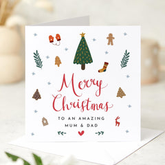 Merry Christmas To An Amazing Mum And Dad Gift Card New Dad Mum Cute Xmas Greeting Cards With Xmas Tree For Mummy Daddy