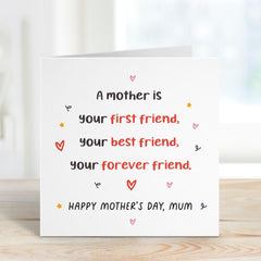 Mother's Day Card Heartfelt Message for Mum Thoughtful Gift for Her My Forever Friend Theme Keepsake Card for Special Mummy Mama