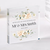 Mr & Mrs Personalised Wedding Day Plaque –Custom Acrylic Gift for Bride and Groom or Newlyweds with Name and Date for Friends Family Her Him