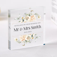 Mr & Mrs Personalised Wedding Day Plaque –Custom Acrylic Gift for Bride and Groom or Newlyweds with Name and Date for Friends Family Her Him