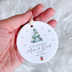 Mum and Dad Christmas Ornament Ceramic Tree Decoration Keepsake First Xmas Gift for New Parents Mother Father