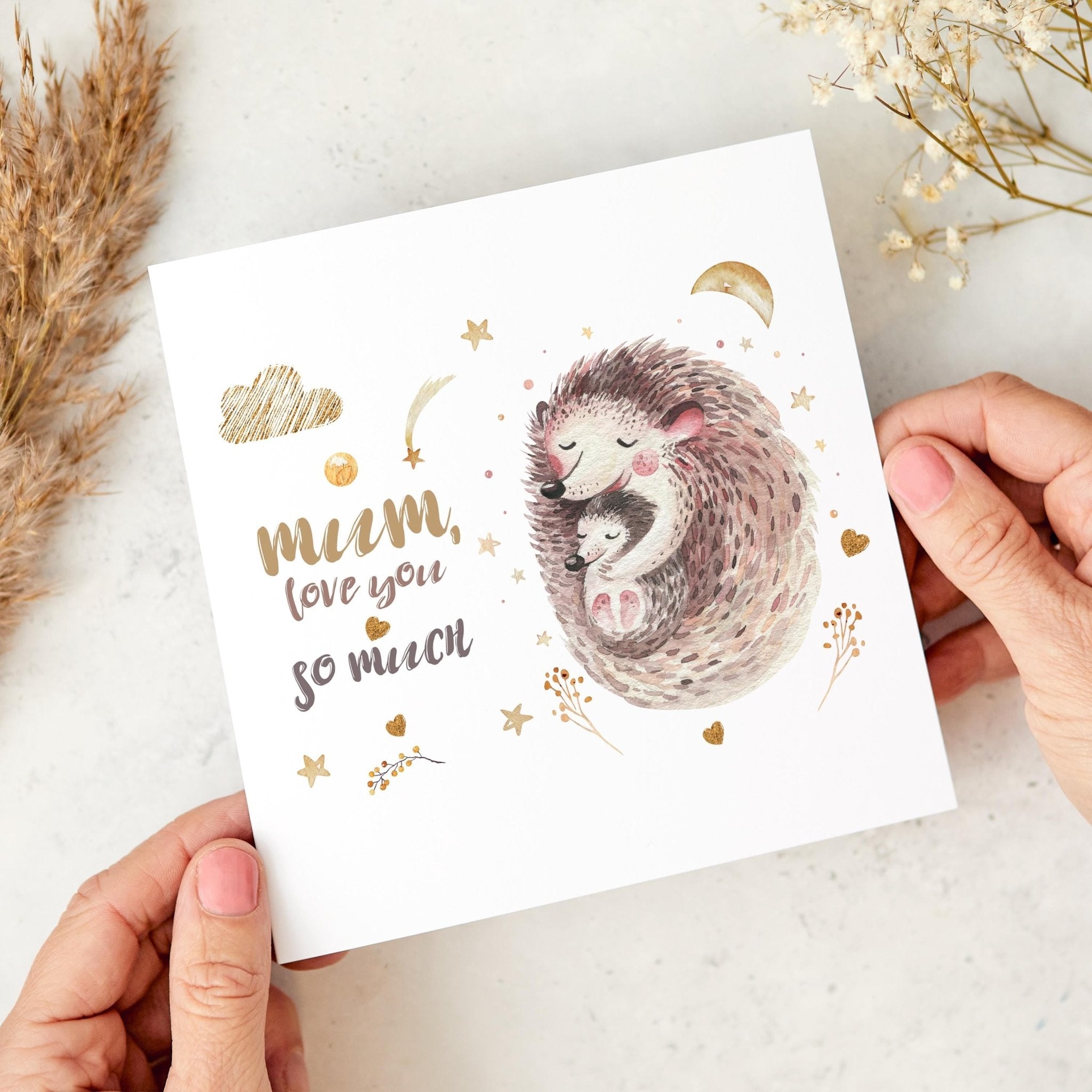 Mum Love You So Much Card Cute Hedgehog Illustration Card for Mum Mother's Day Mum's Birthday from Daughter or Son