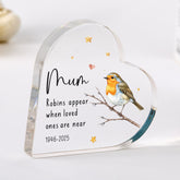 Mum Memorial Acrylic Plaque – Robin Design Sympathy Remembrance Gift Keepsake