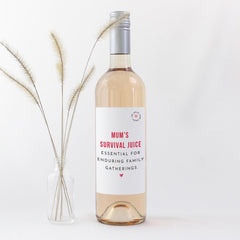 Mum’s Survival Juice Wine Label Funny Mother’s Day Christmas Mum's Birthday Gift Wine Sticker Prosecco Bottle Sticker for Mummy