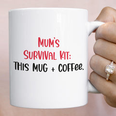 Mum's Survival Kit Mug Funny Coffee Cup for Mother's Day New Mum Gift Parenting Humor Cute Birthday Gift