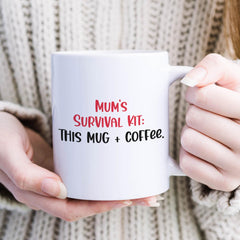 Mum's Survival Kit Mug Funny Coffee Cup for Mother's Day New Mum Gift Parenting Humor Cute Birthday Gift