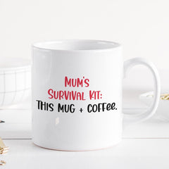 Mum's Survival Kit Mug Funny Coffee Cup for Mother's Day New Mum Gift Parenting Humor Cute Birthday Gift