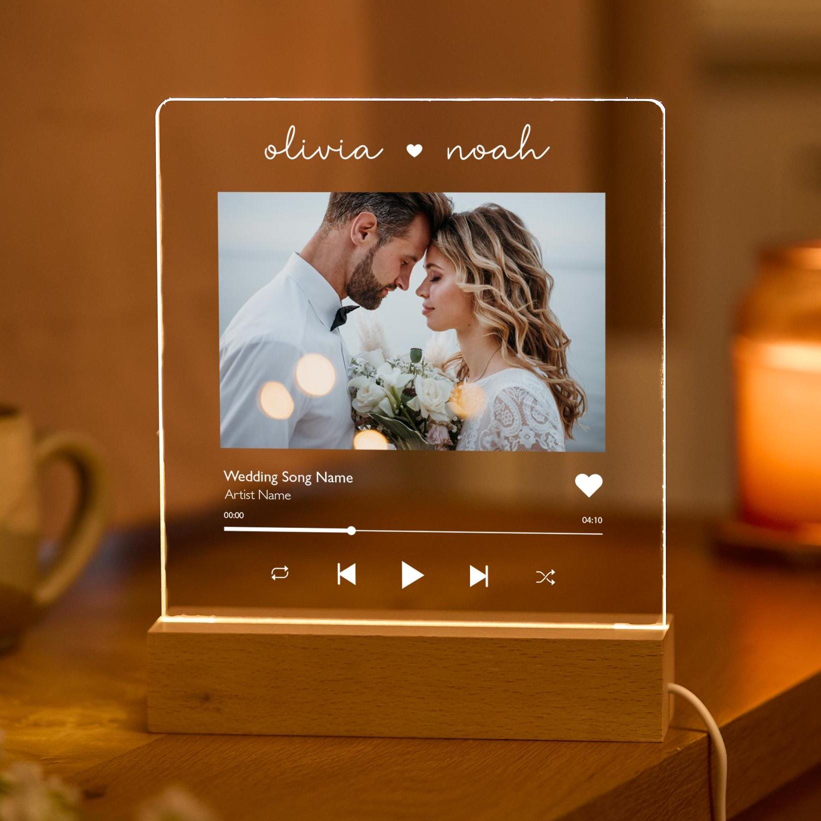 Music Plaque LED Night Light Custom Song Photo Gift for Couples Wedding Anniversary Valentine's Day