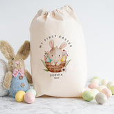My First Easter Bunny Sack – Gift for Kids - Personalised Egg Hunt Basket for Baby Girl or Boy