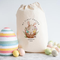 My First Easter Bunny Sack – Gift for Kids - Personalised Egg Hunt Basket for Baby Girl or Boy
