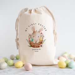 My First Easter Bunny Sack – Gift for Kids - Personalised Egg Hunt Basket for Baby Girl or Boy