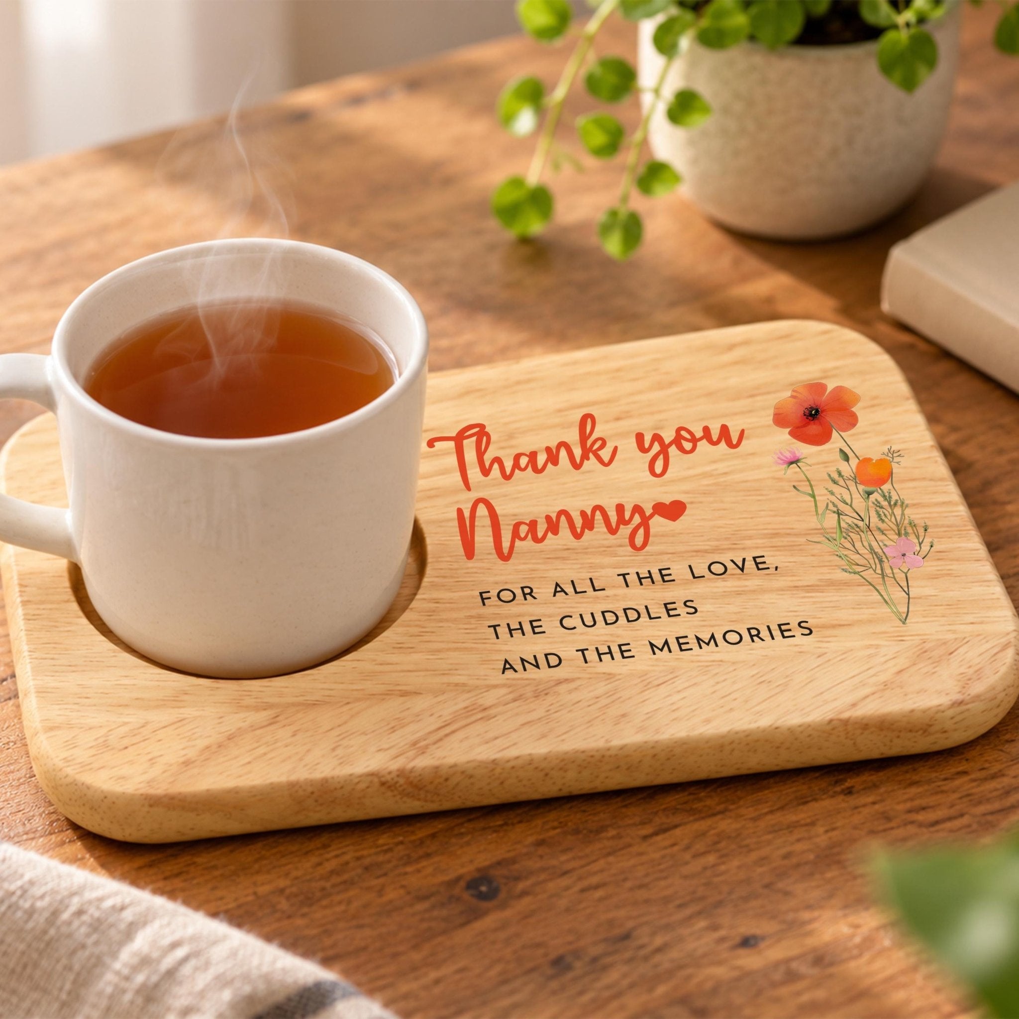 Nanny Tea and Biscuit Board, Thank You Grandma Gift, Wooden Mug Tray, Birthday or Christmas Present