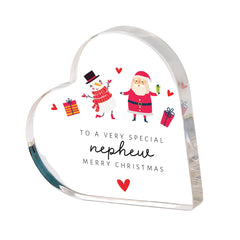 Nephew Christmas Gift Heart Plaque Santa & Snowman Acrylic Keepsake Festive Gift from Auntie or Uncle