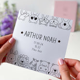 New Baby Card With Name Date Height Weight Gift Card Baby Boy Girl New Born First Birthday Card For New Mum With Cute Animal Figures Newborn