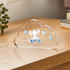 New Baby Gift Cloud Plaque Custom Name & Date Keepsake Welcome to the World Elephant Nursery Decor Boy or Girl Baby Shower Present