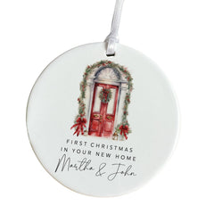 New Home Christmas Ceramic Ornament Personalised First Xmas in Our New House Door Decoration Keepsake Gift for Couple or Family