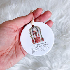 New Home Christmas Ceramic Ornament Personalised First Xmas in Our New House Door Decoration Keepsake Gift for Couple or Family