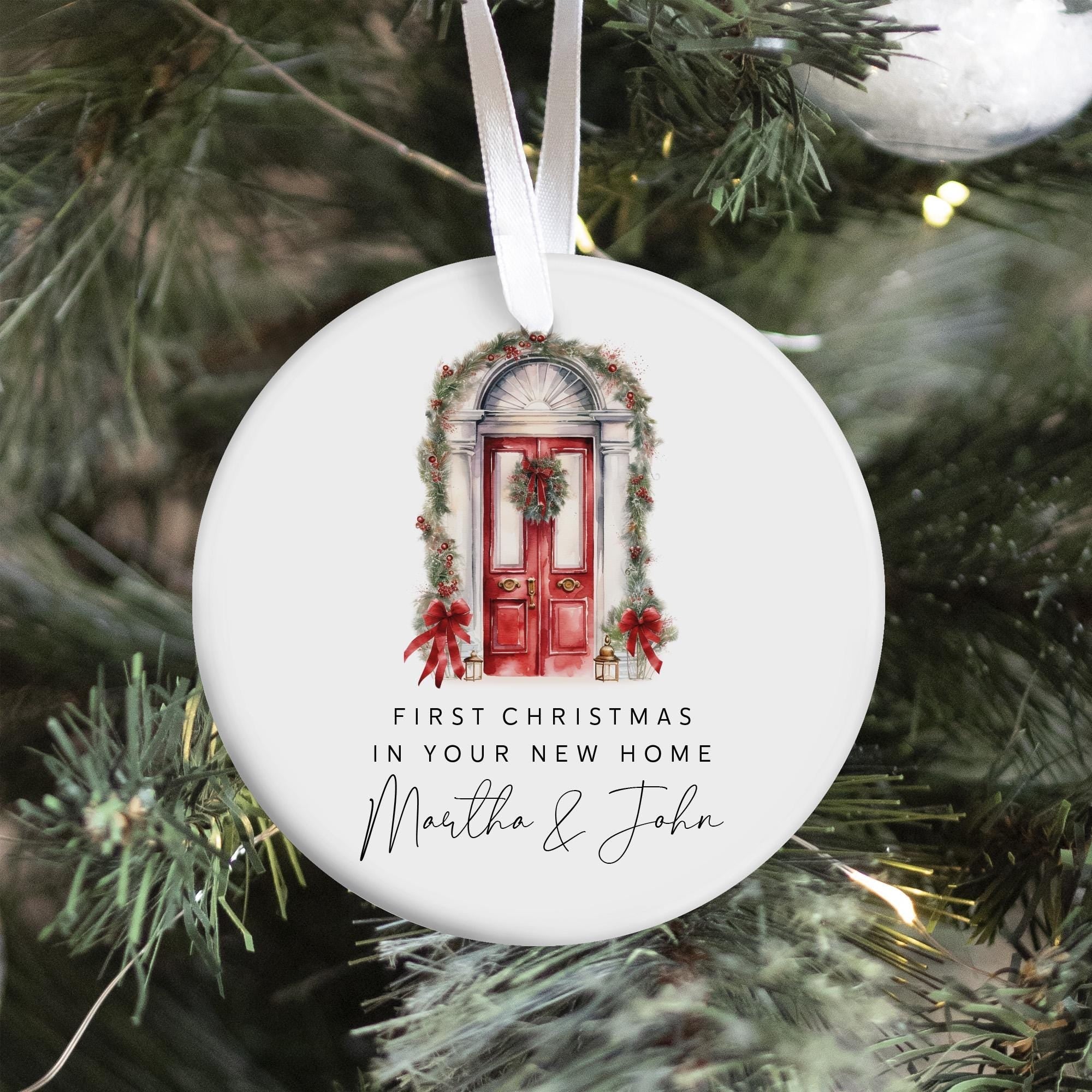 New Home Christmas Ceramic Ornament Personalised First Xmas in Our New House Door Decoration Keepsake Gift for Couple or Family