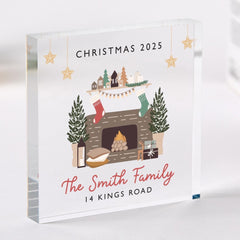 New Home Christmas Gift Acrylic Plaque with Lastname and Address for Family Friend or Newlyweds