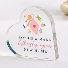 New Home Gift Personalised Acrylic Heart Plaque Housewarming Keepsake for Couple Friends or Family First Home Gift