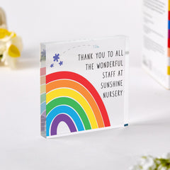 Nursery Thank You Gift Rainbow Design Acrylic Plaque for Nursery Preschool or Reception Staff from Child or Class