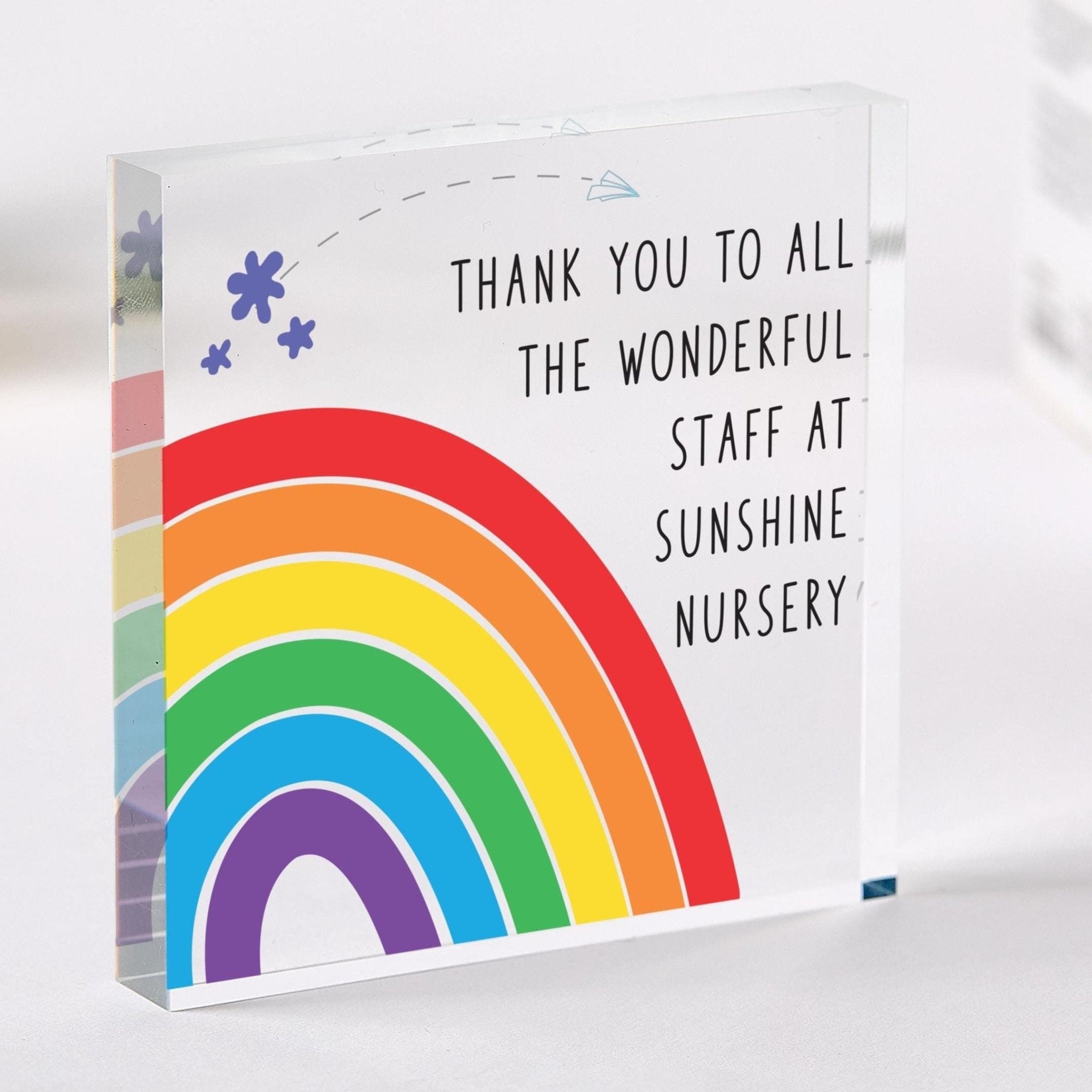 Nursery Thank You Gift Rainbow Design Acrylic Plaque for Nursery Preschool or Reception Staff from Child or Class