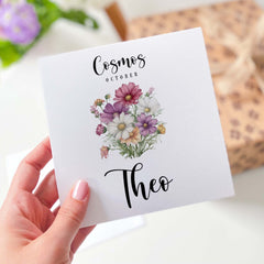October Birthday Card Cosmos Flower Personalised Happy Birth Flower Card For Born In October With Name For Him Her Birth Birthday Gift Card